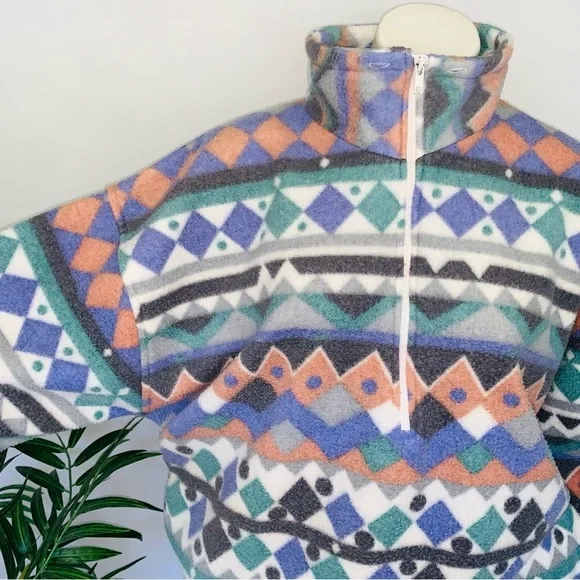 v i n t a g e :: Retro Oversized Aztec Fleece Jacket Pullover - Picture 8 of 9